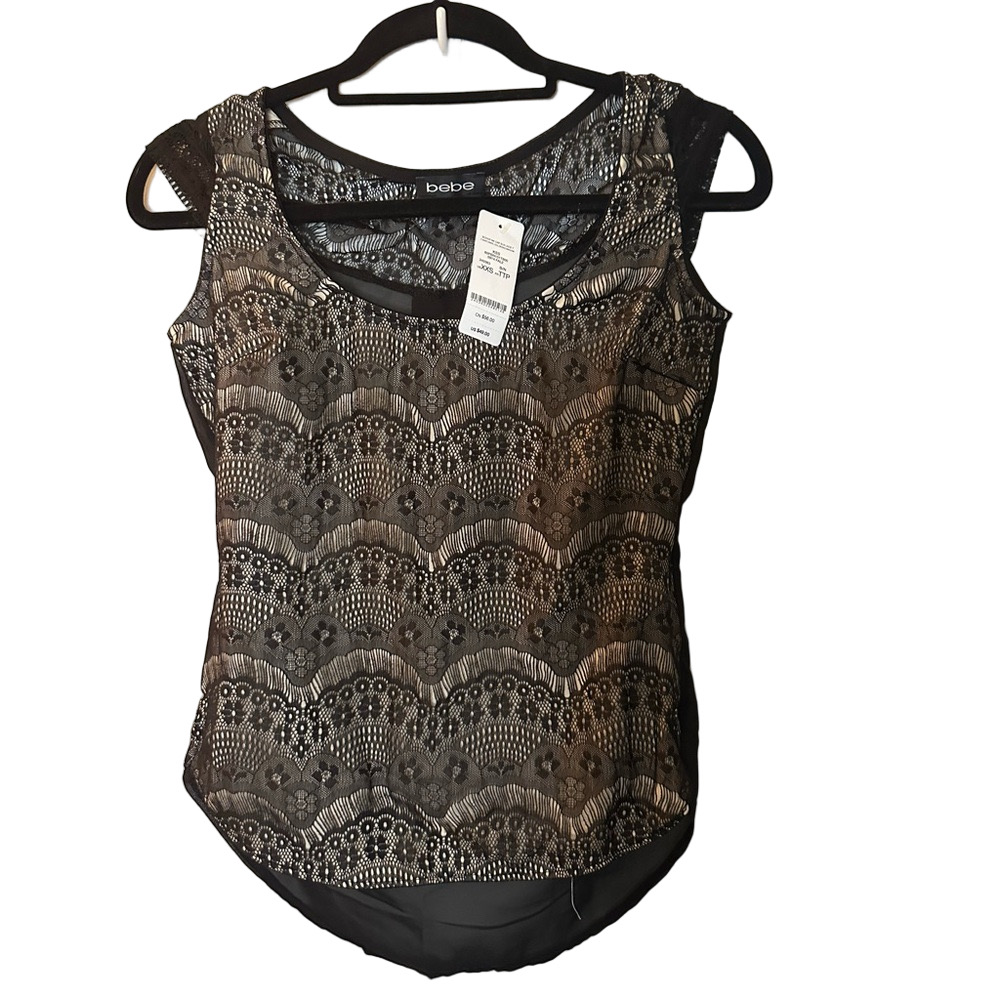 Bebe black and Tan lace Sleeveless top
